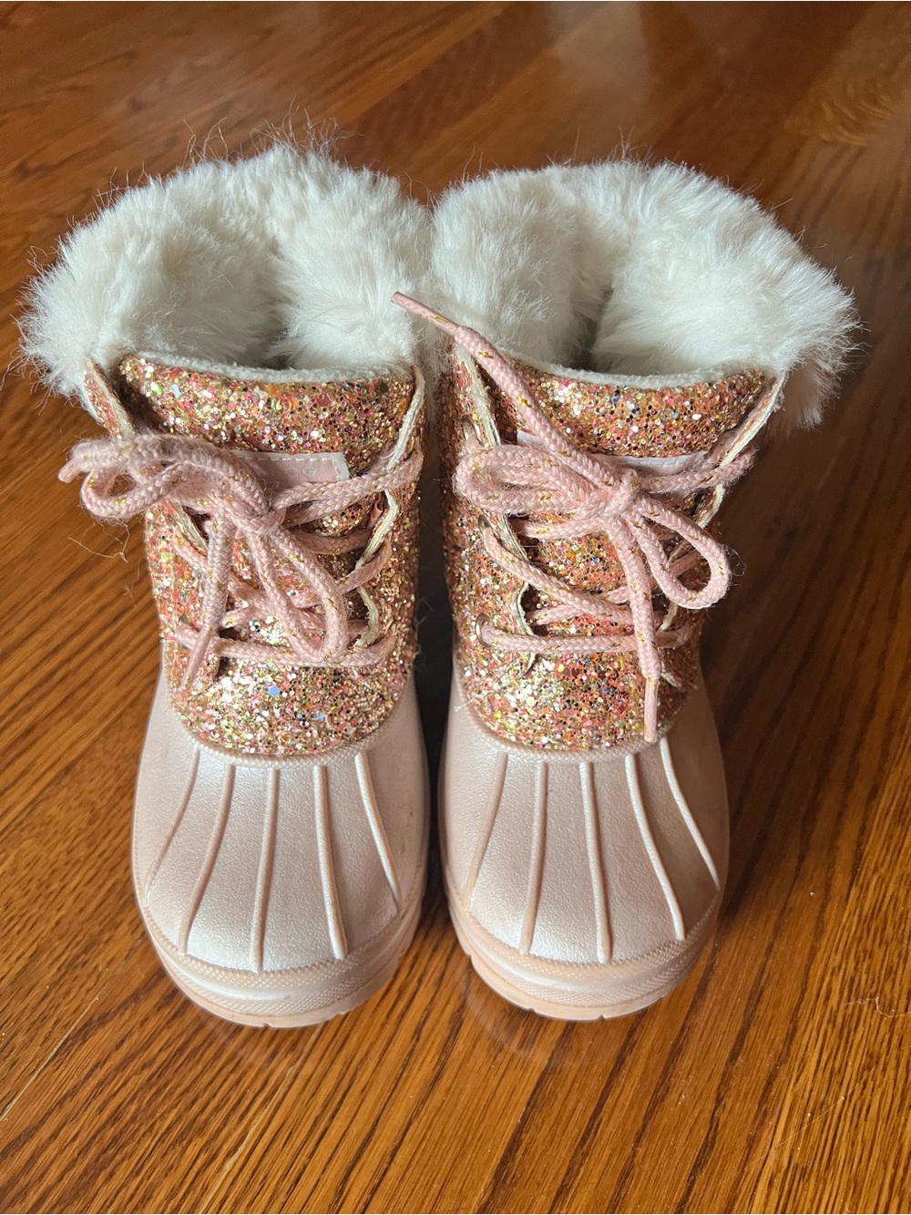 London Fog Girls Pink Glitter Faux-Fur Winter Boots